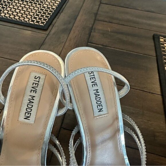 Steve Madden Silver Rhinestone Clear Strap Heels Size 8.5 Elegant Party Sandals - Picture 7 of 11